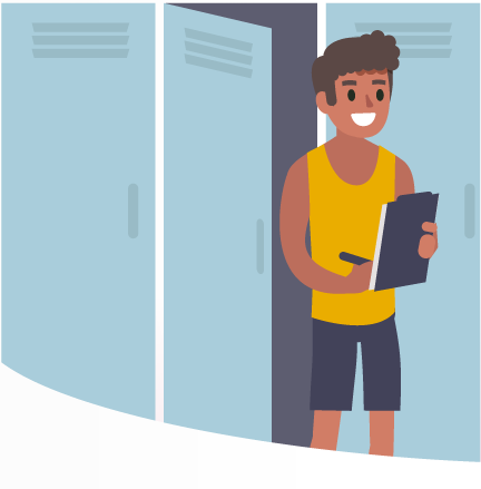 Desenho de homem atlético com porta aberta atrás dele