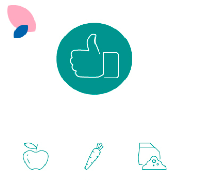 Sinal de positivo, alimentos permitidos: Frutas, Legumes, Grãos